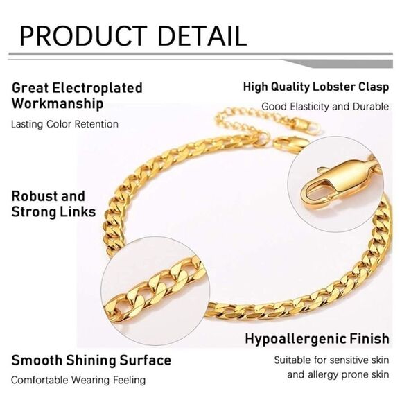 COPY - Gold Cuban Chain Anklet Adjustable Ankle Bracelet - Picture 4 of 8